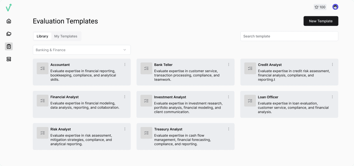 Evaluation Templates screen